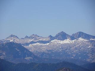 Thompson Peak area in Trinity Alps from the PCT on the northeast side with a zoom lens
