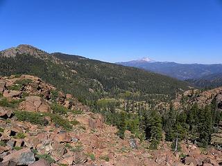 PCT in Trinity Alps.  Mt Shasta in background