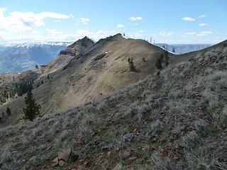 The narrow ridge walk to Wild Horse Butte.