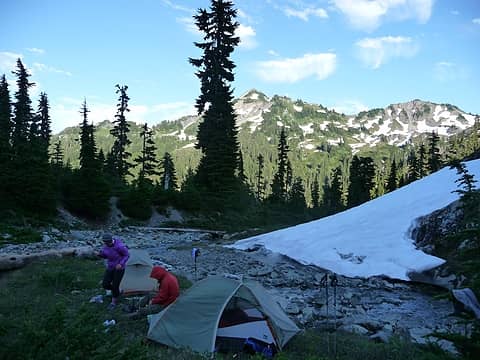 Our campsite for night 4. June 10th Peak in the background.