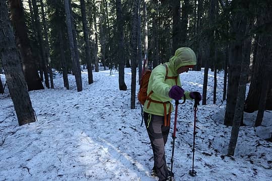 Walking along the snow-covered PCT