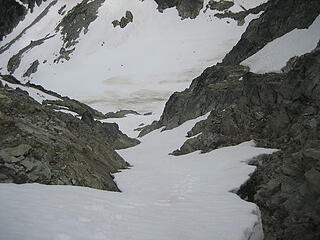 looking down the steep gully