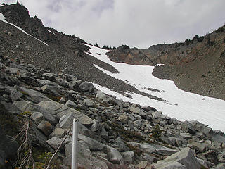 Last snowfield on the way to the notch above Cedar Lake  leading to Cameron Traverse