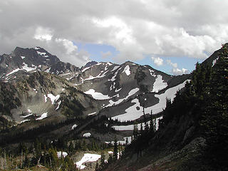 View from pass between Cedar Lake and GrayWolf Pass showing GrayWolf basin