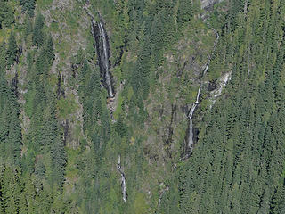 Waterfalls across valley from near Dickerman summit.