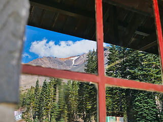 Shasta reflected in Horse Camp window
