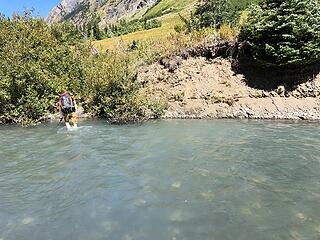 Fording the Napeequa the first time, Boulder Pass to High Pass 9/1-9/6/20