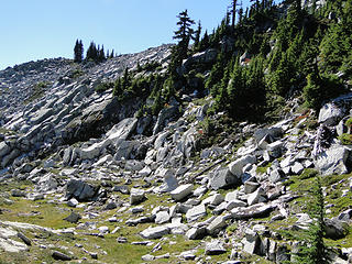 Rock field below rocky ridge on Granite mountain.