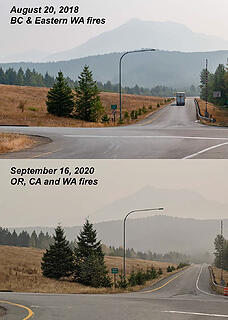 Comparison of smoke today with a similar photo in 2018