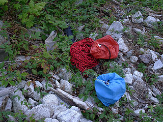 Wallet and keys!, water filter, rope, food, clothes. Still no tripod or old TZ5 camera, but they were 100' farther down in the dry stream bed.