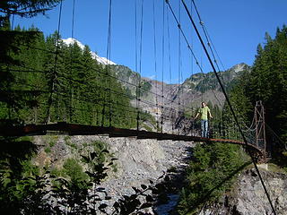Trailblazing Todd on the Tahoma Creek Suspension Bridge