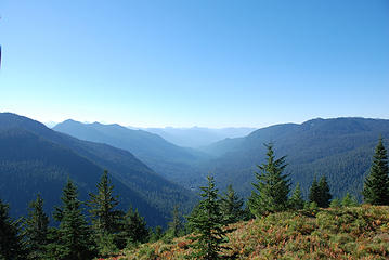 A shot looking south from the point when you get your first look at Rainier - Stevens Canyon entrance and Ohanapecosh area in the distance.