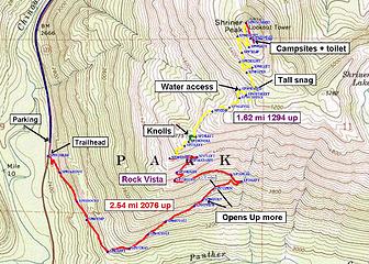 Shriner Peak trail map.