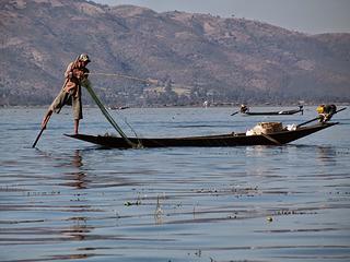 Inle Lake is known for these fisherman who work the paddle with their leg, freeing their hands for the fishing net.