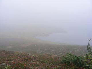 very foggy Heart Lake