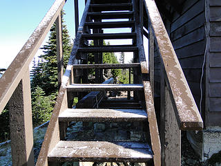 Tolmie lookout with ice on the stairs.