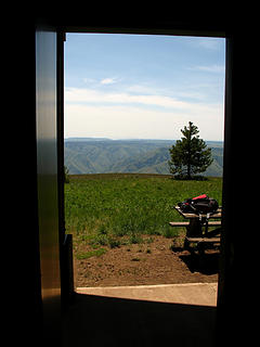Looking toward Oregon from the summit shelter atop Puffer Butte in the Blue Mountains, Southeast Washington.