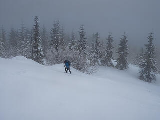 Remaining in the clouds on nice snow for snowshoeing . . .