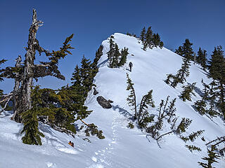 The final 100' to the summit was on easy low angle snow