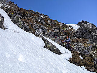 We used a hand line to descent the steep section at the start of the summit block