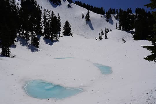 The tarn at 5200ft with my tracks up the ridge in the background