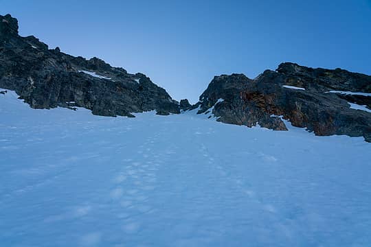 Looking up at the couloir