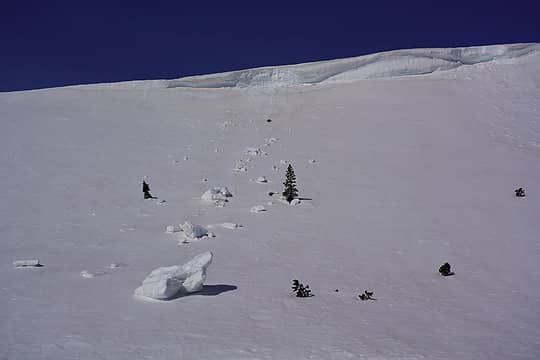 Cornice failure on the SE ridge of Navaho Peak