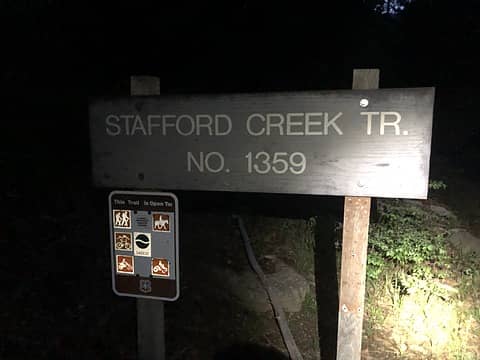 Stafford Creek trailhead at 4:30am