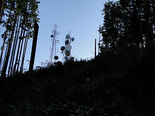 Looking up at towers from connector trail on West Tiger 1.