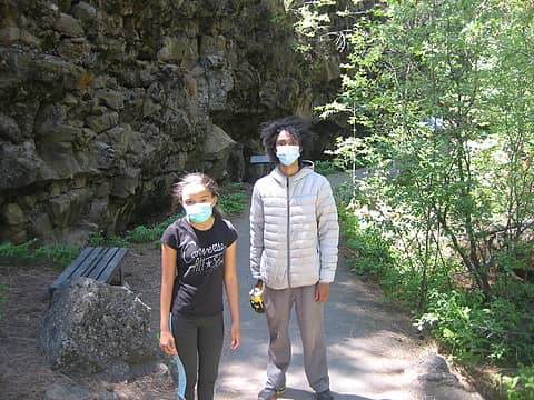 Sahale and Ryan getting ready for the lava cave