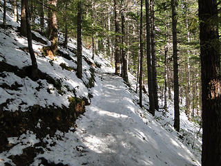 Snowy covered trail for the duration a little past the 2.5 mile marker.