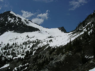 Looking up toward the pass.  Route looked nice.