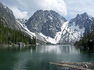 Asgard Pass, Dragontail, Colchuck Glacier, and Colchuck Peak from the outflow of Colchuck Lake.