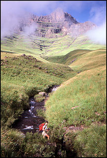Hiking in the Drakensberg, South Africa, 1987. Kodachrome