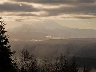 Mt Rainier in the morning 3 Tiger Mtn Summits, From chirico, through Poo top, 01/22/11