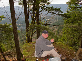 Pete at lunch rocks. 
2/12/11 Mt Si trailhead to Kamikaze Falls.