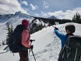 Selena and Sam admiring the easy ridge to the summit. Photo by Alper