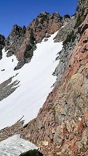 the steep gully that leads to the summit ridge