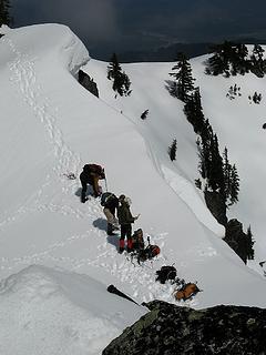 At the Middle-North col, with bear tracks at edge of cornice
