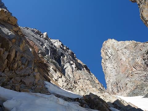 View up from inside the couloir