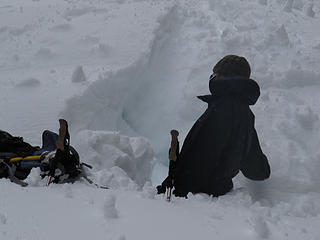 Fletcher waist deep in snow, and stuck!