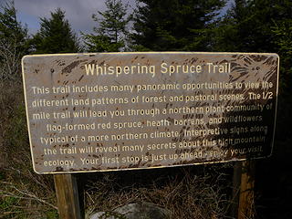 Spruce Knob trailhead sign