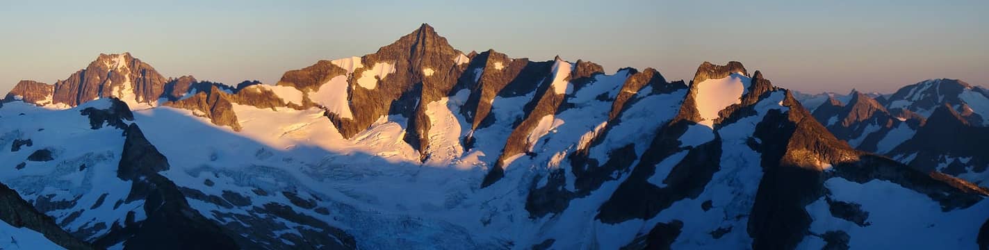Forbidden Peak Sunset Panorama from Klawatti Col