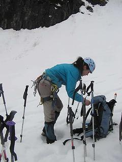 Anita depositing her poles