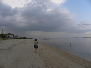 walking the beach at Colonial Beach, Virginia before a thunderstorm
