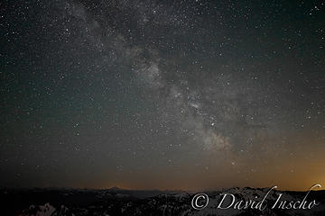 Milky Way looking SE, Glacier Peak is lump to the left.   Park Butte Fire LO is a regular stop on my spring Cascadian rounds.  The reasons probably don't need explanation...