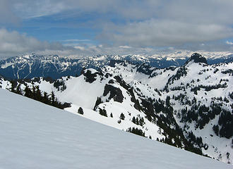 NW towards Twin Peaks and Flattop (Glacier Peak hiding in the clouds)