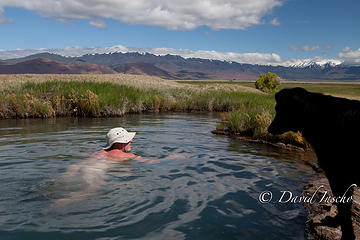 Lowest hot spring.  Steens range beyond.