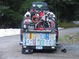 License plate collection at the Hannegan trailhead