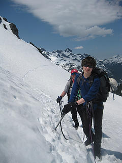 On the steep traverse above Hannegan Pass